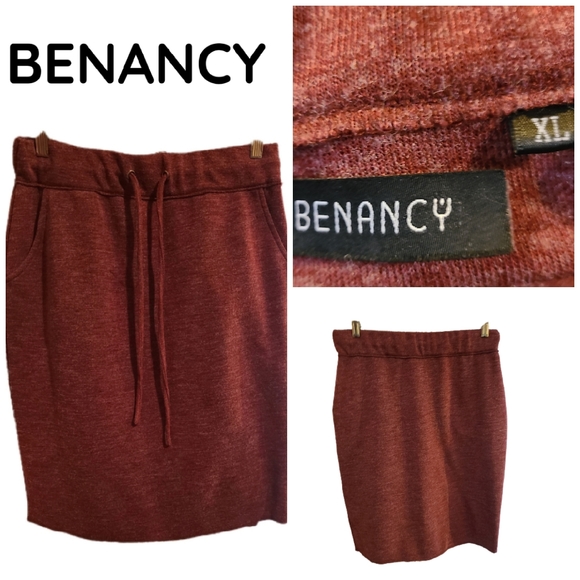 BENANCY BURGUNDY HIGH WAIST STRETCH PENCIL SKIRT - Picture 1 of 5